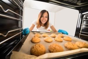 Happy pulling a pan of einkorn sugar cookies out of the oven